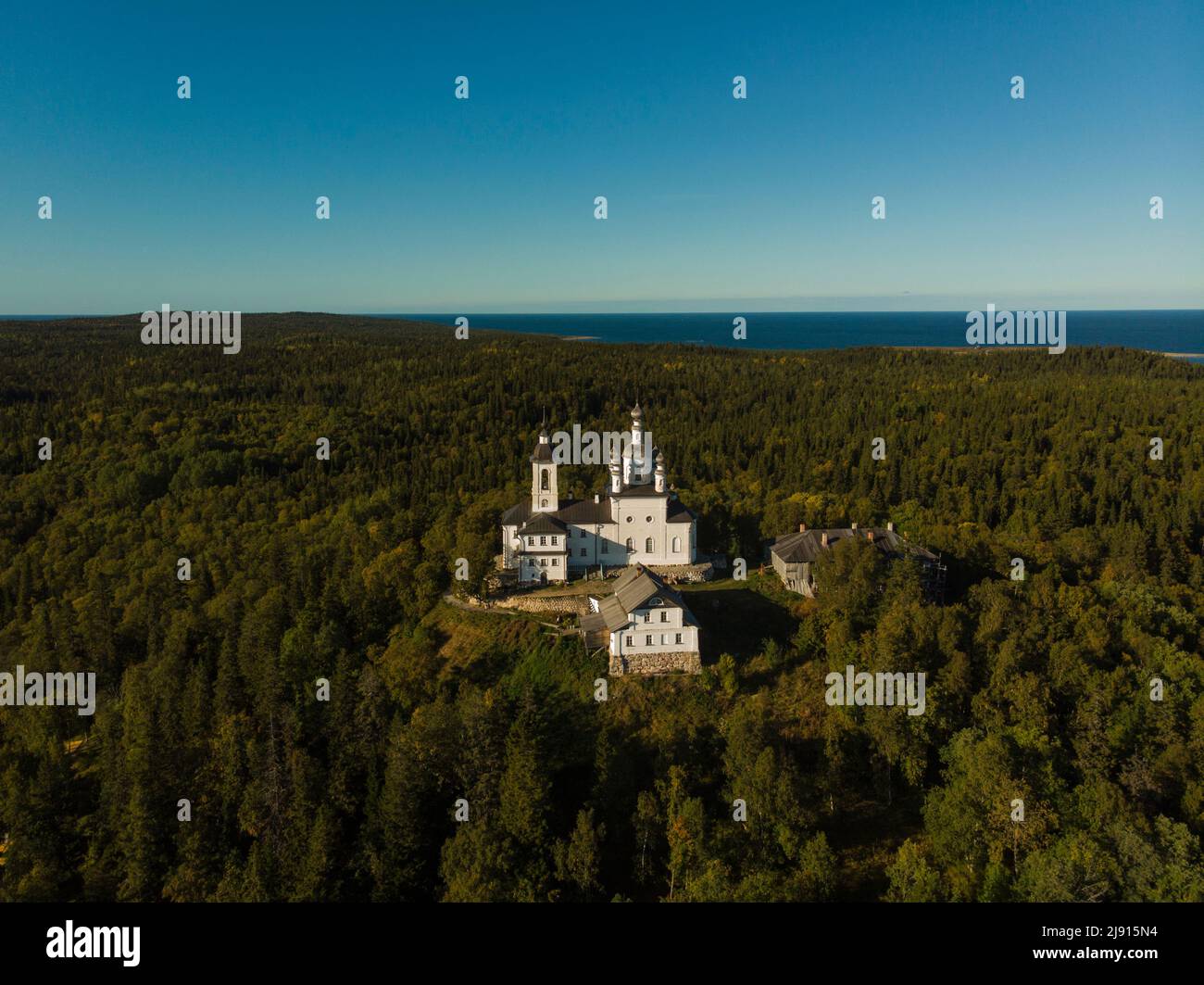 Golgotha-Crucifixion Skete on Anzer Island. Church on the mountain. Mount Calvary. Russia, Arkhangelsk region Stock Photo