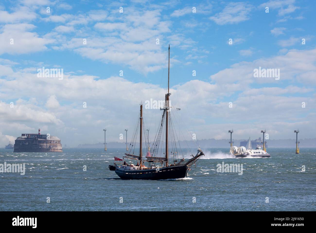 Sail training ship Queen Galadriel crossing the Solent Stock Photo