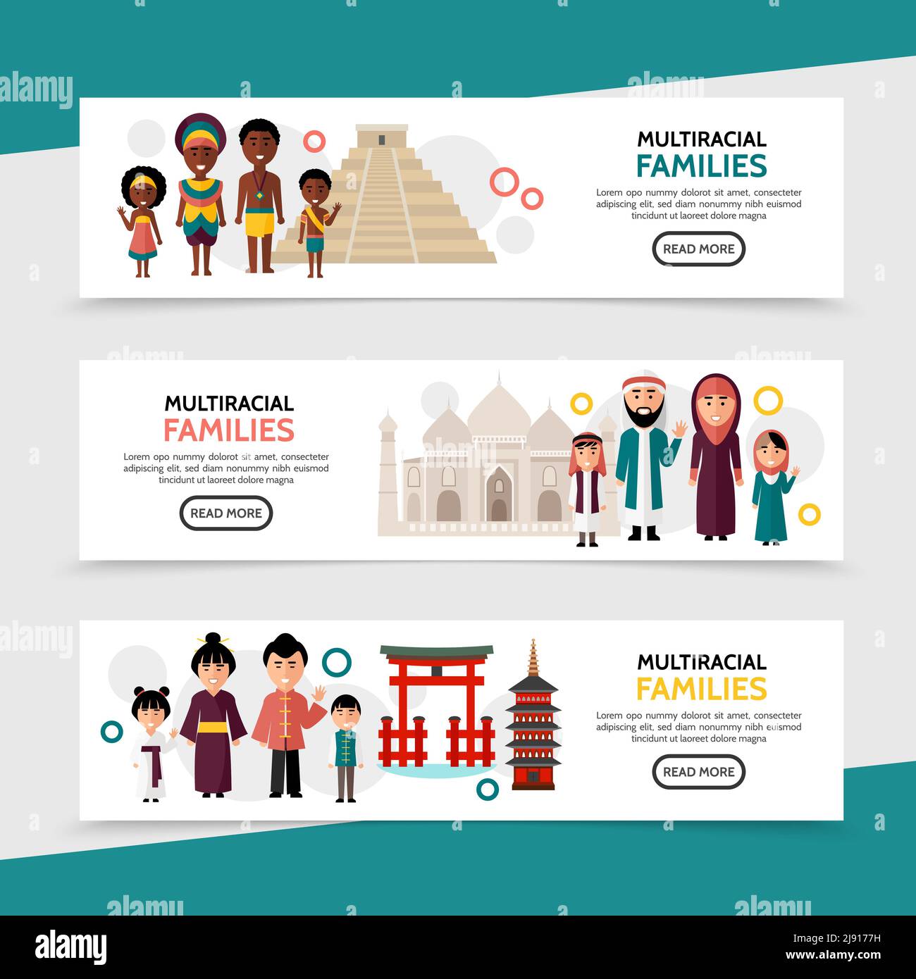 Flat multiracial people horizontal banners with african saudi arabian ...