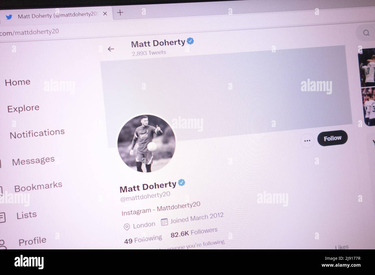 KONSKIE, POLAND - May 18, 2022: Matt Doherty official Twitter account displayed on laptop screen Stock Photo