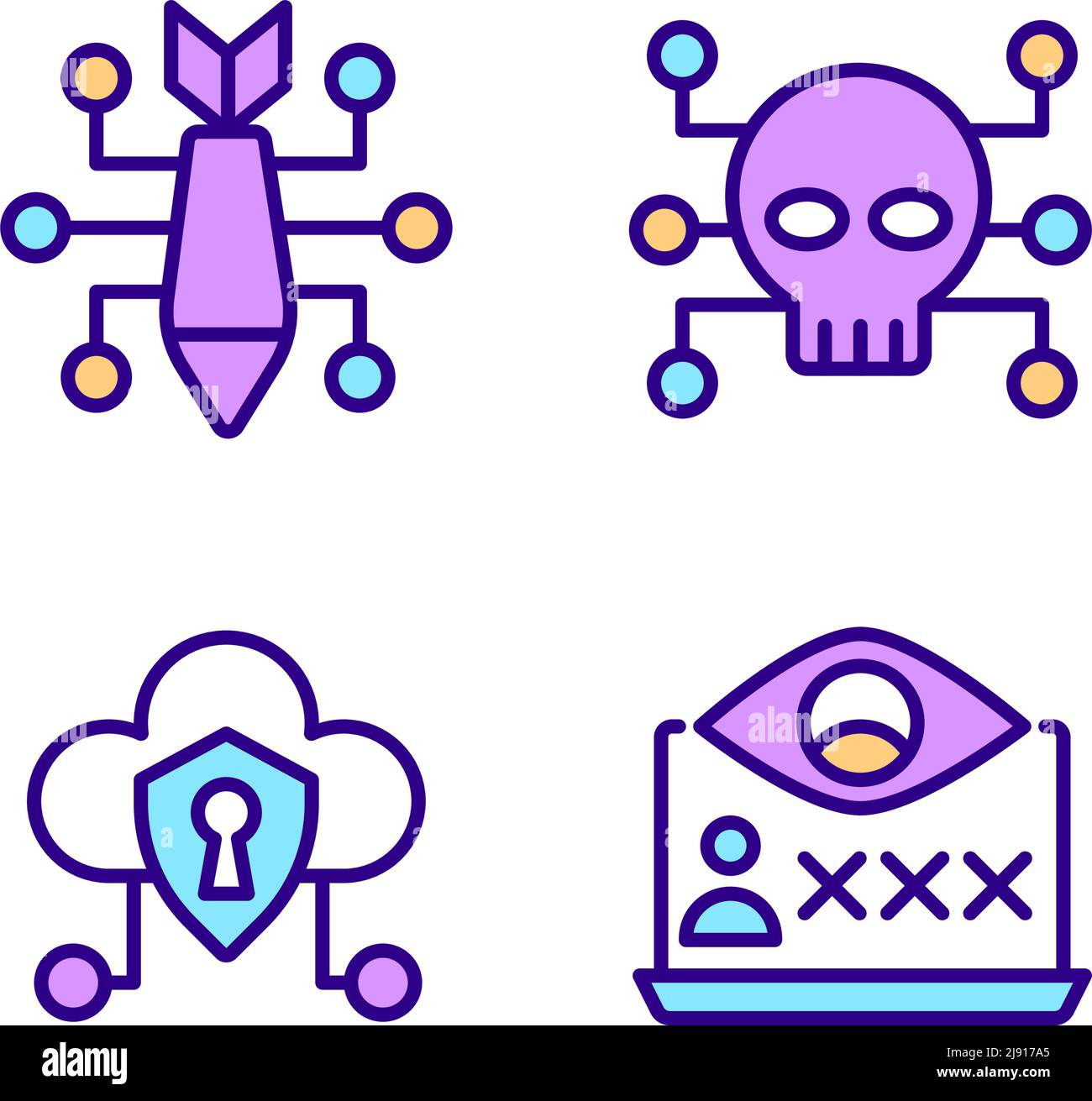 Malicious online activity pixel perfect RGB color icons set Stock Vector
