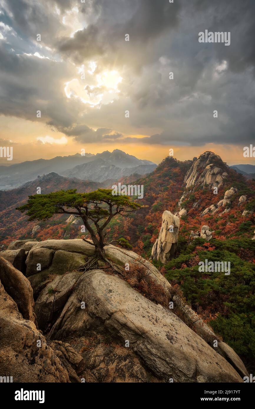 Dobongsan Mountain north of Seoul, South Korea, taken in November 2021, post processed using exposure bracketing Stock Photo