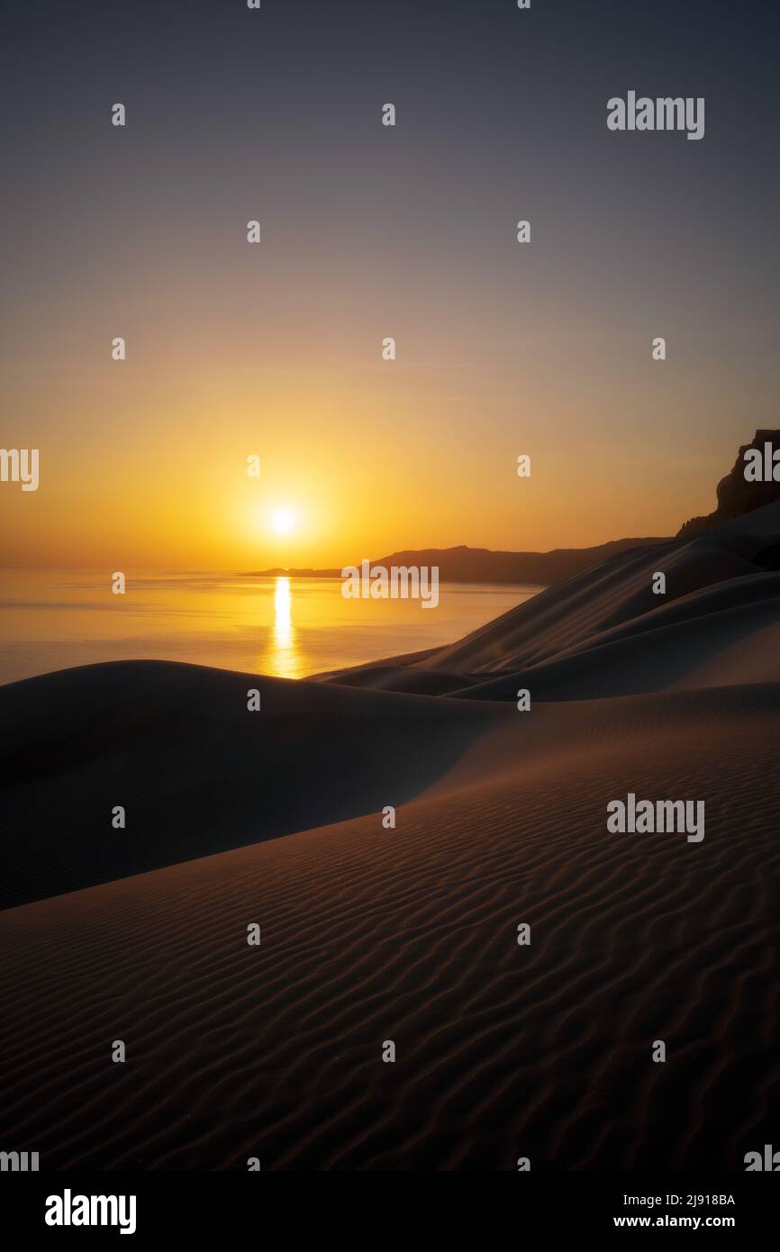 Sunset over Arher beach at eastern Socotra, Yemen, taken in November 2021, post processed using exposure bracketing Stock Photo