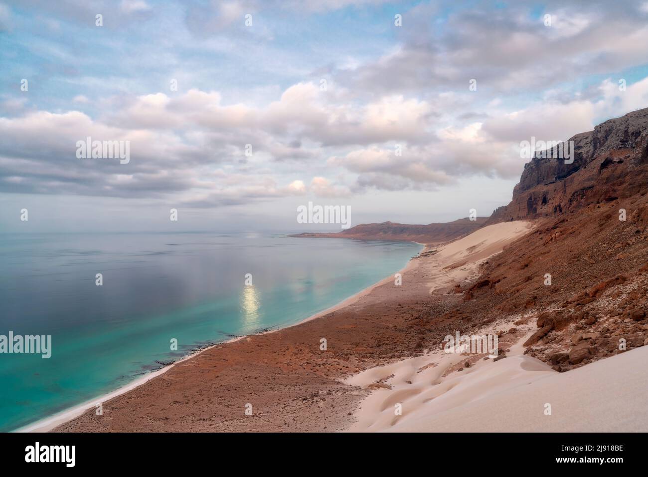 Sand dunes at Arher Beach at the eastern tip of Socotra, Yemen, taken in November 2021, post processed using exposure bracketing Stock Photo