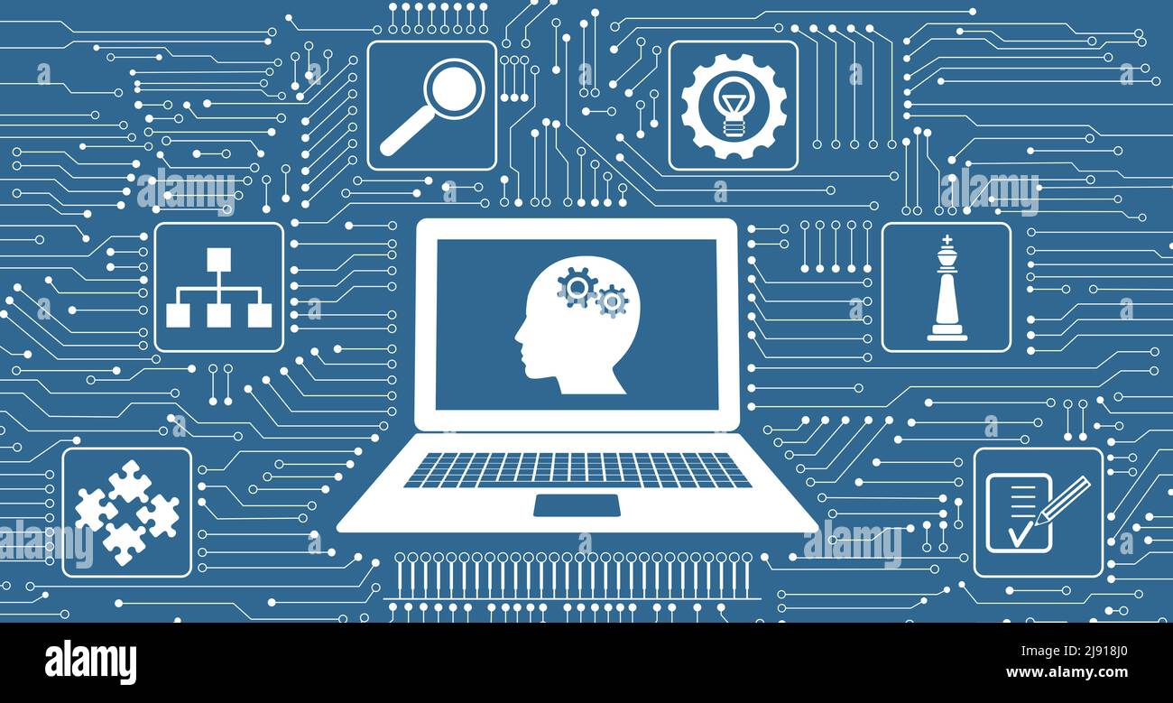 Concept of skills with icons integrated in circuit Stock Photo - Alamy