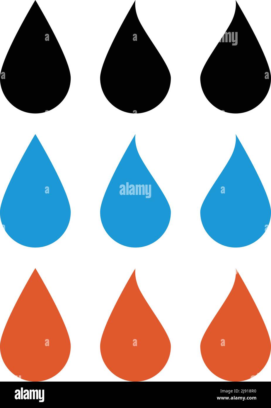 Silhouette icon set with water drops and flames. Editable vector. Stock Vector
