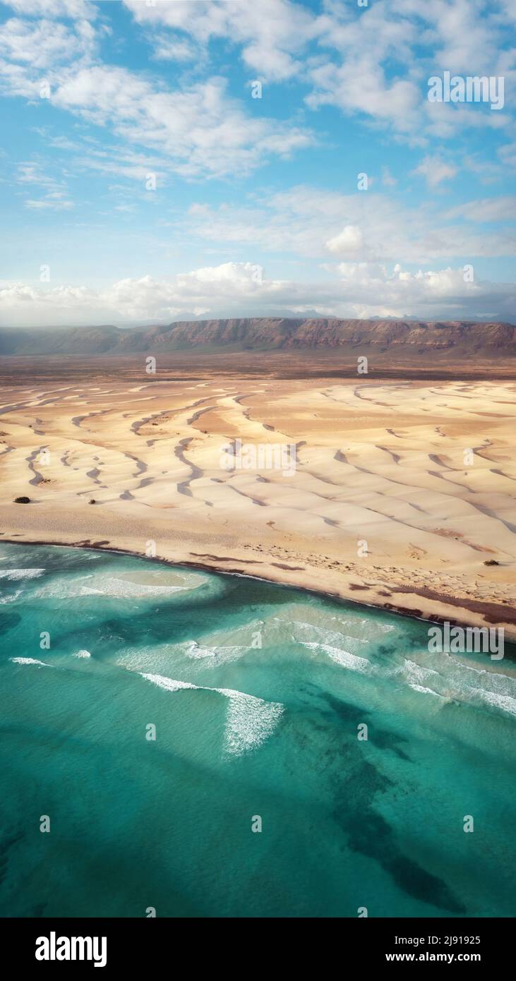 Sand Dunes along the south coast of Socotra, Yemen, taken in November 2021, post processed using exposure bracketing Stock Photo