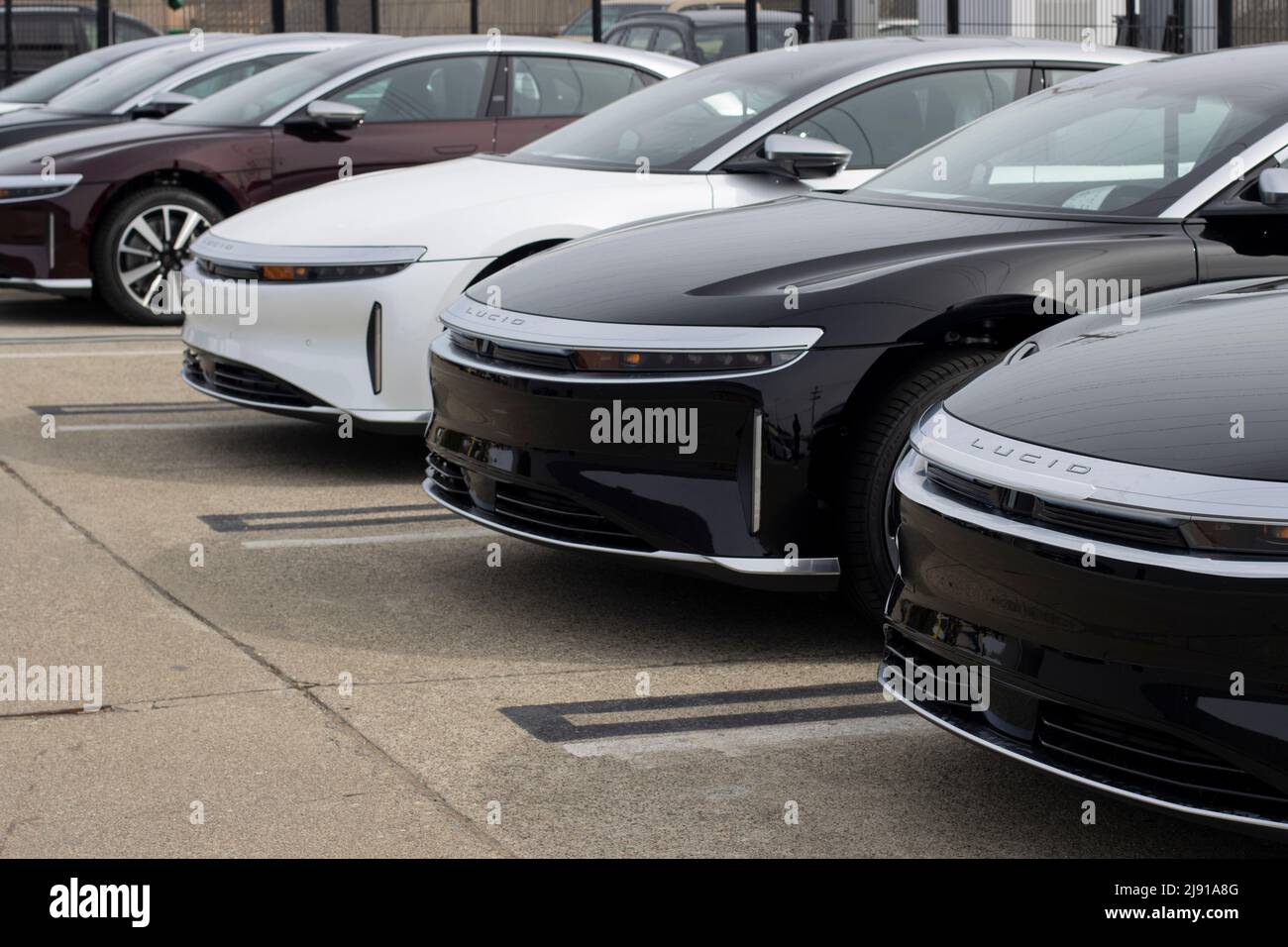 New Lucid Air luxury electric cars are seen outside a Lucid showroom in Millbrae, California, on Thursday, May 5, 2022. Stock Photo