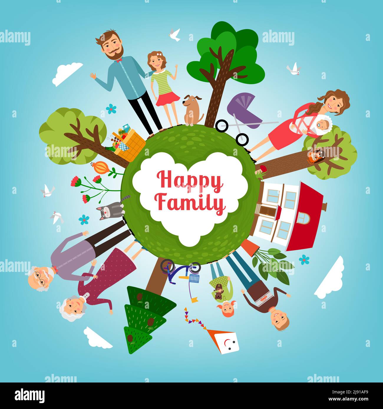 Happy family in all the earth. Child and parent, kid and love, mother ...