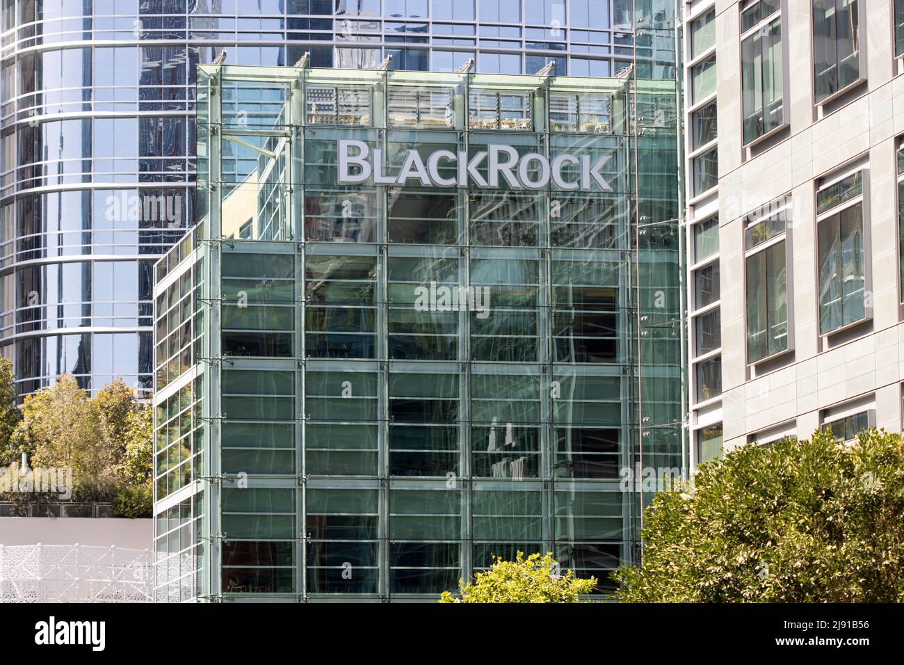 Exterior view of the American global investment management corporation BlackRock, Inc.'s office in San Francisco, California, seen on May 1, 2022. Stock Photo