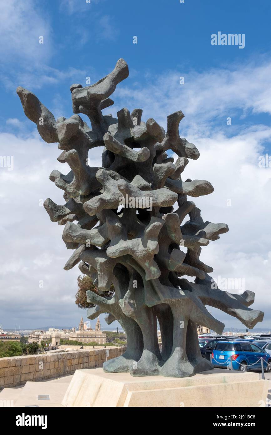 The Flame That Never Dies Sculpture, Castille Square, Valletta, Malta Stock Photo