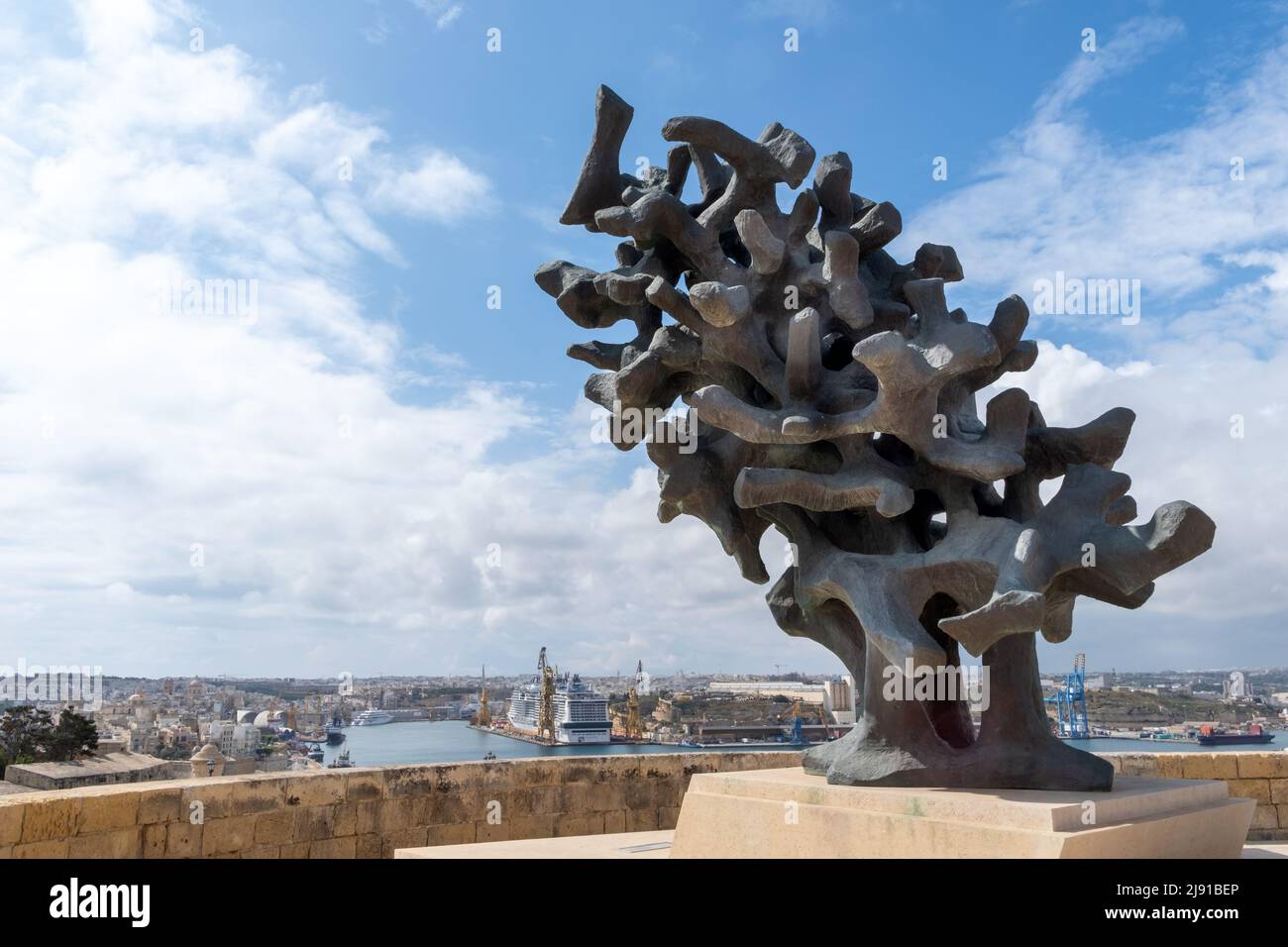 The Flame That Never Dies Sculpture, Castille Square, Valletta, Malta Stock Photo