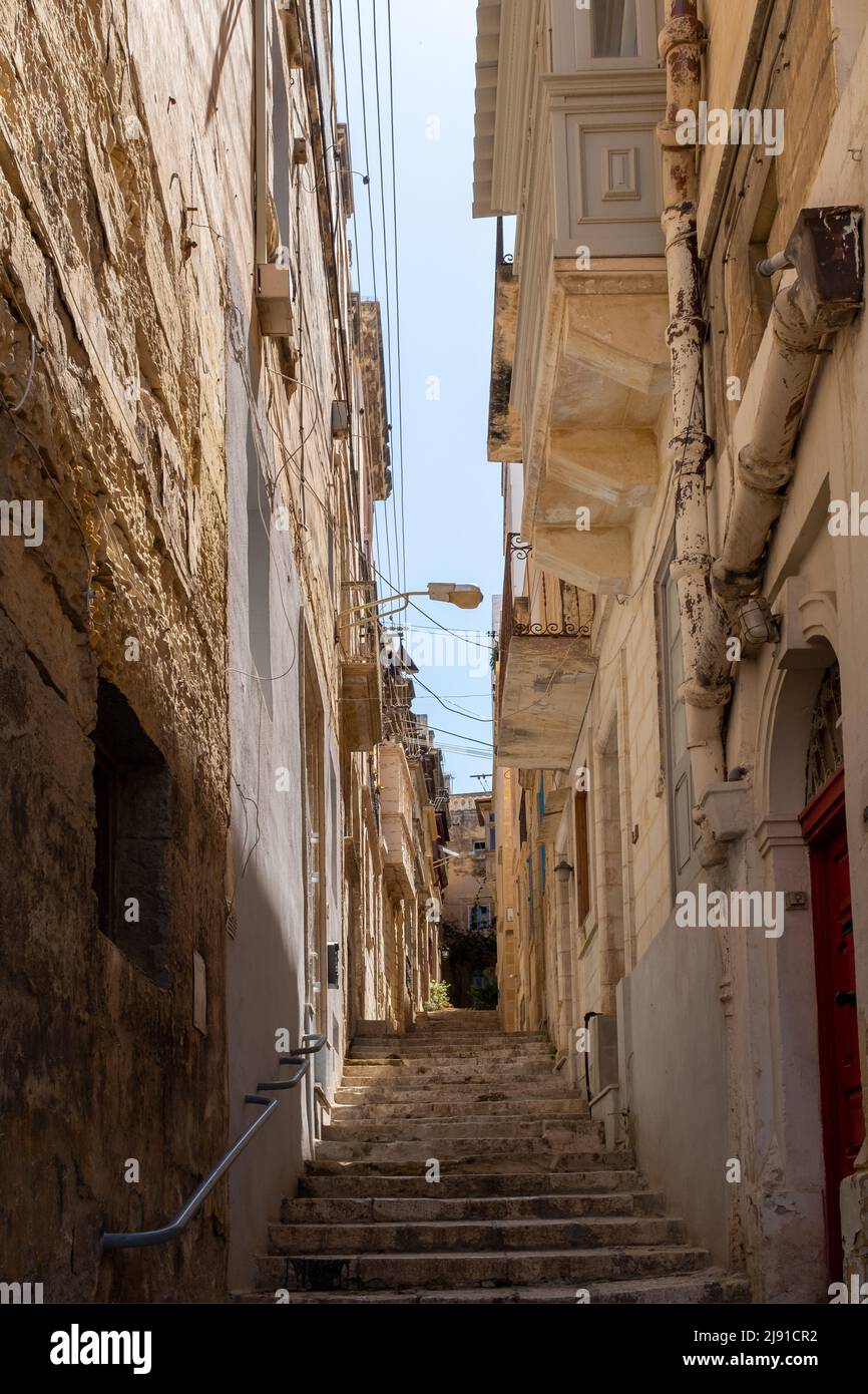 Side Street, Vittoriosa (Birgu), The Three Cities, Malta Stock Photo