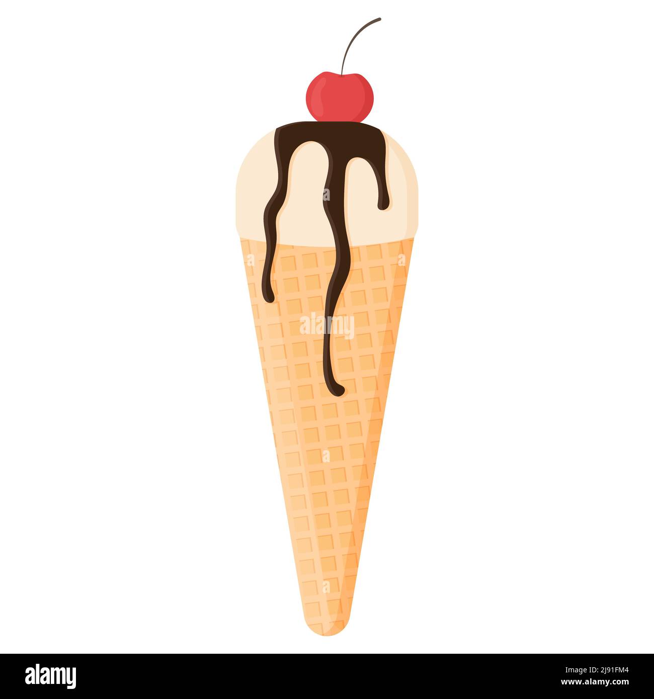 Ice cream in a waffle cone with cherries Stock Vector