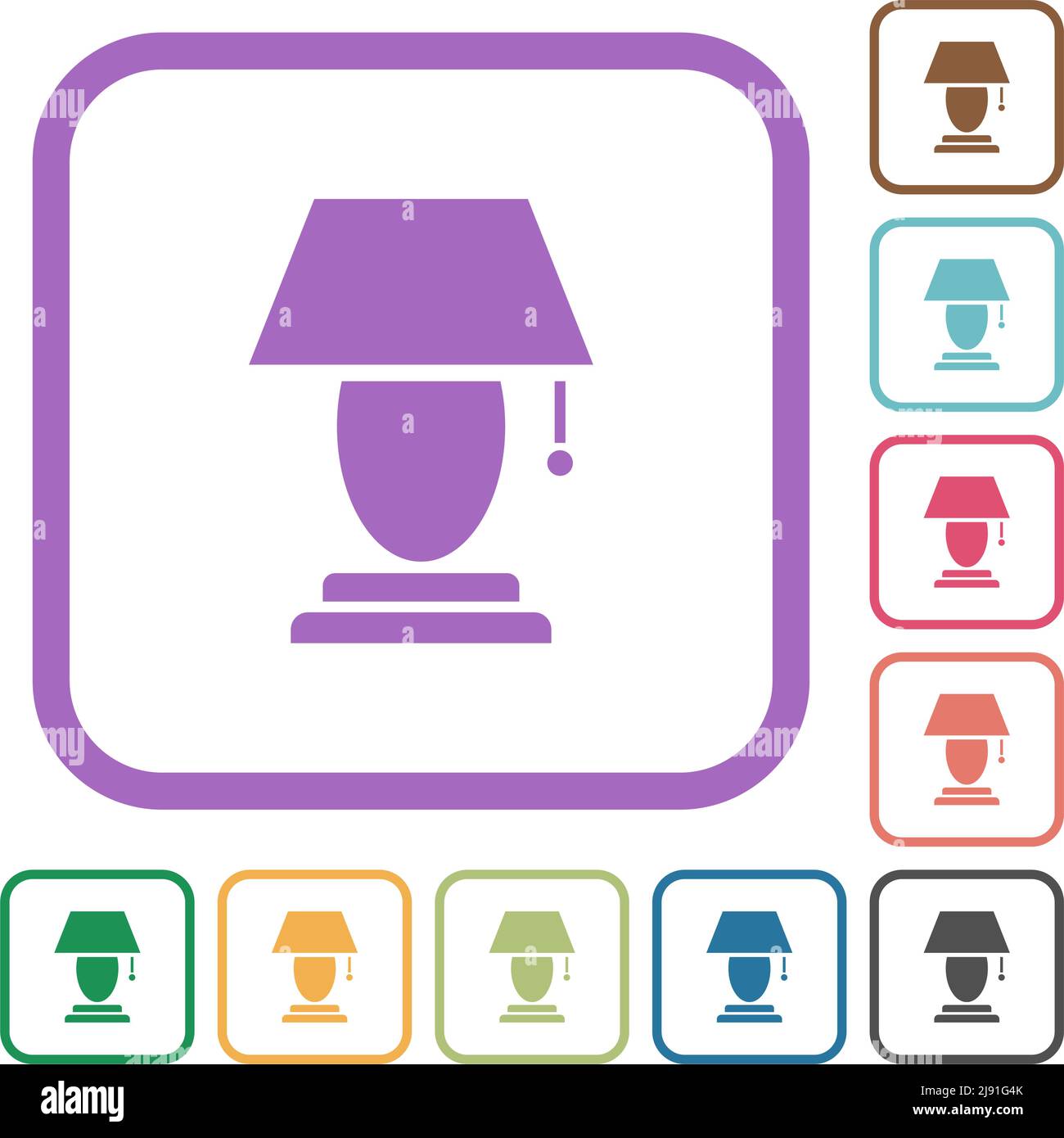 Table lamp simple icons in color rounded square frames on white ...