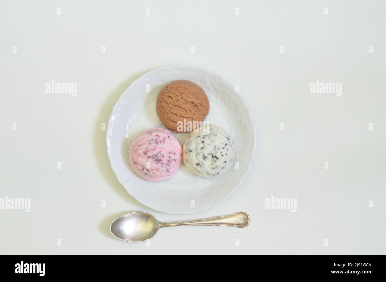 https://c8.alamy.com/comp/2J91GCA/top-view-of-three-scoops-of-vanilla-chocolate-and-strawberry-ice-cream-on-white-plate-with-spoon-white-background-with-space-for-text-2J91GCA.jpg