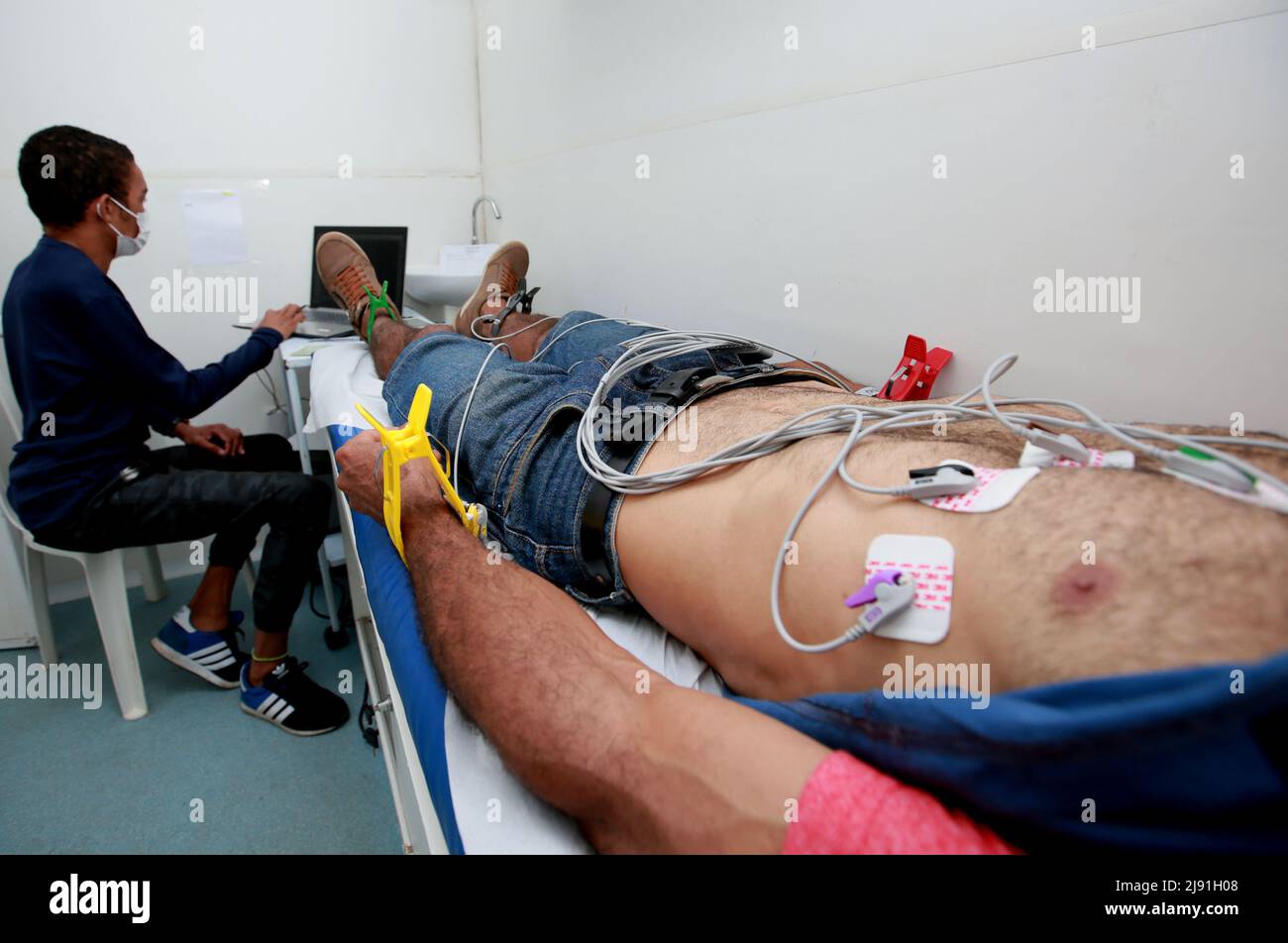 ibotirama, bahia, brazil - may 18, 2022: patient during an electrocardiogram exam in a public health program in the city of Ibotirama. Stock Photo