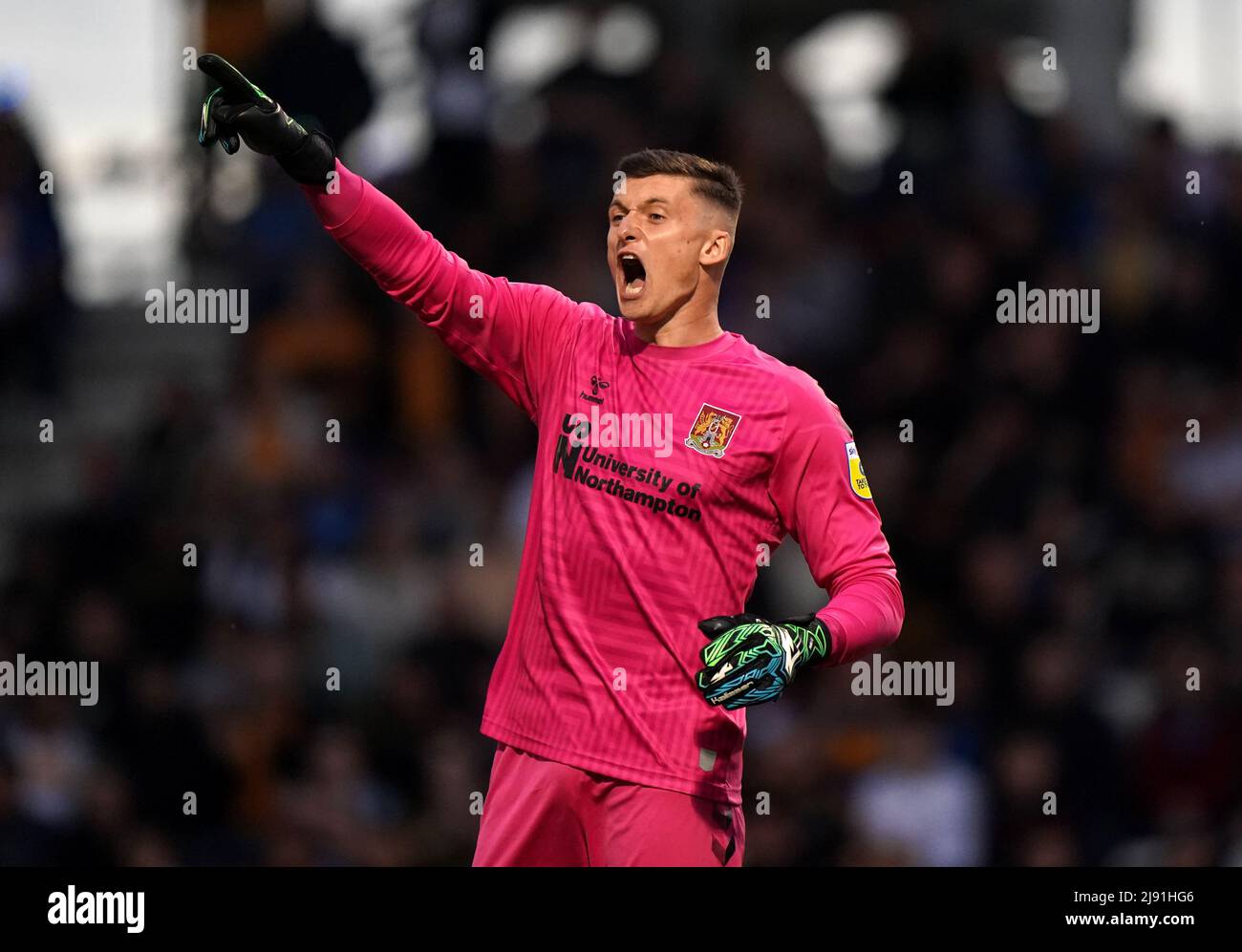 Northampton Town goalkeeper Liam Roberts during the Sky Bet League Two play-off semi-final, second leg match at the Sixfields Stadium, Northampton. Picture date: Wednesday May 18, 2022. Stock Photo