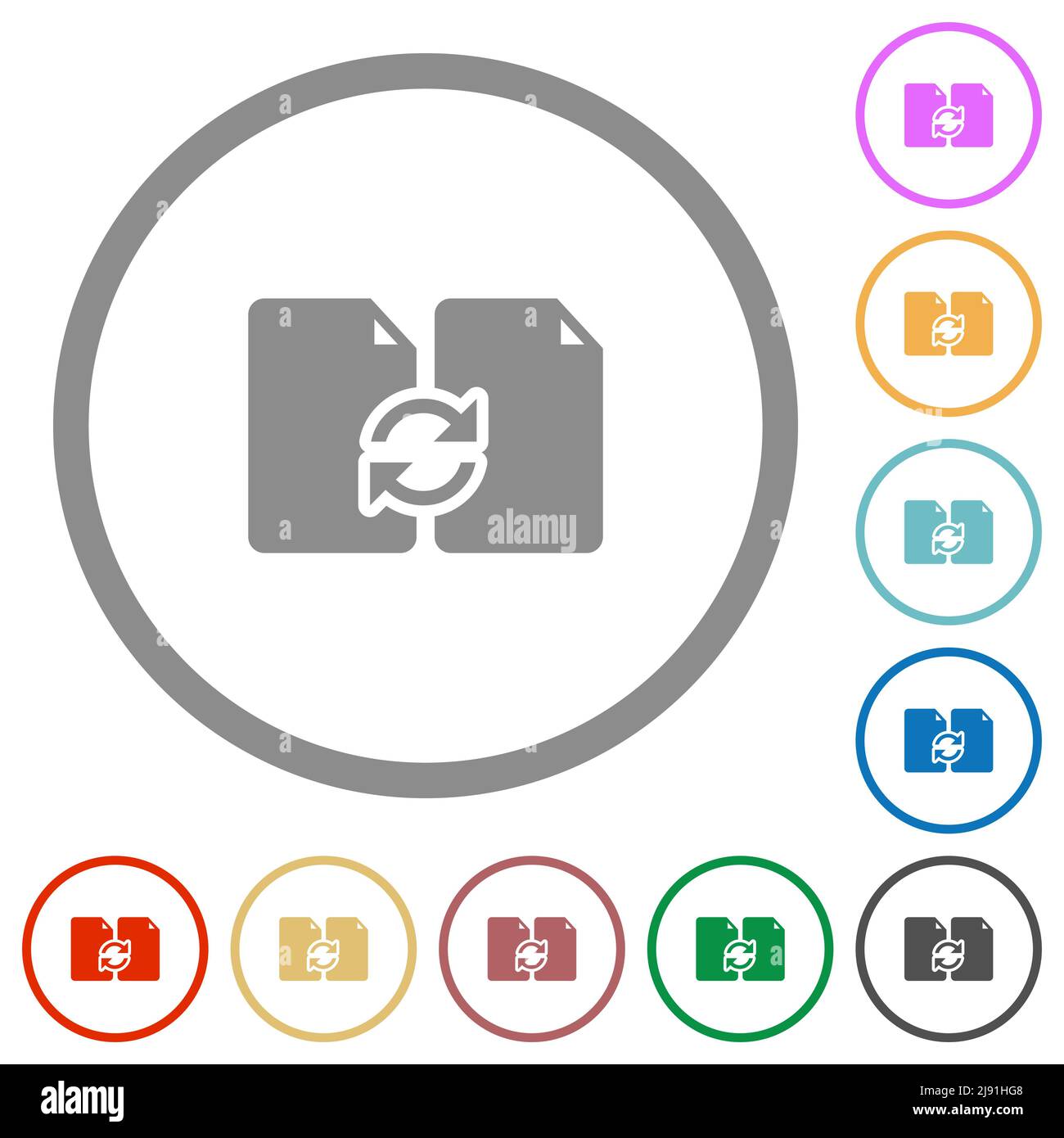 Swap documents solid flat color icons in round outlines on white background Stock Vector
