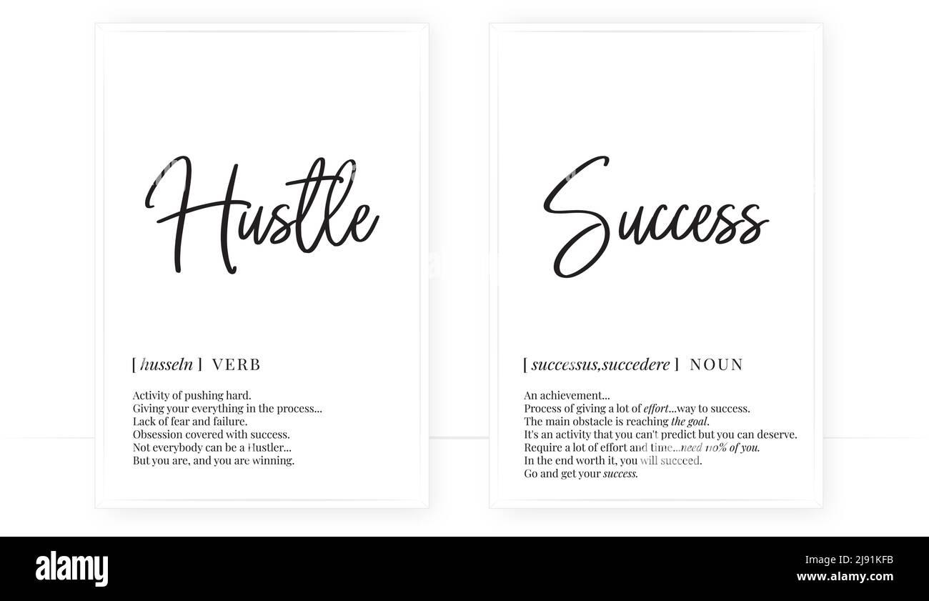 Hustle and success definition, vector. Minimalist poster design. Wall