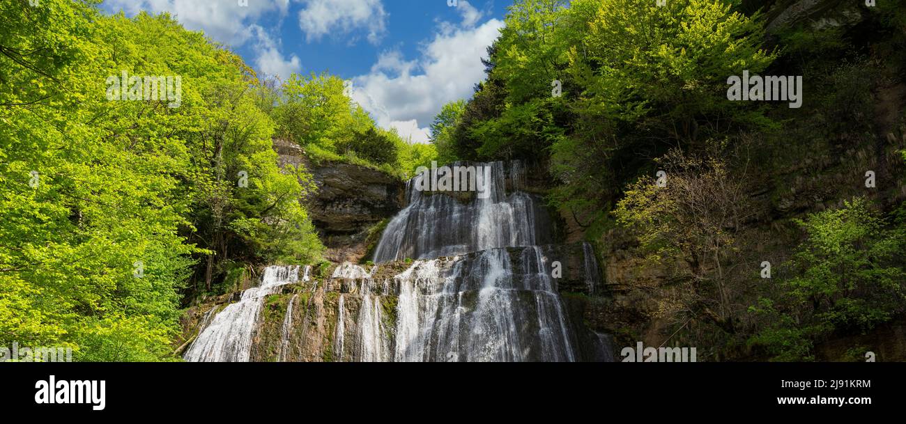 Famous view of Cascade du Herisson in France, Europe Stock Photo