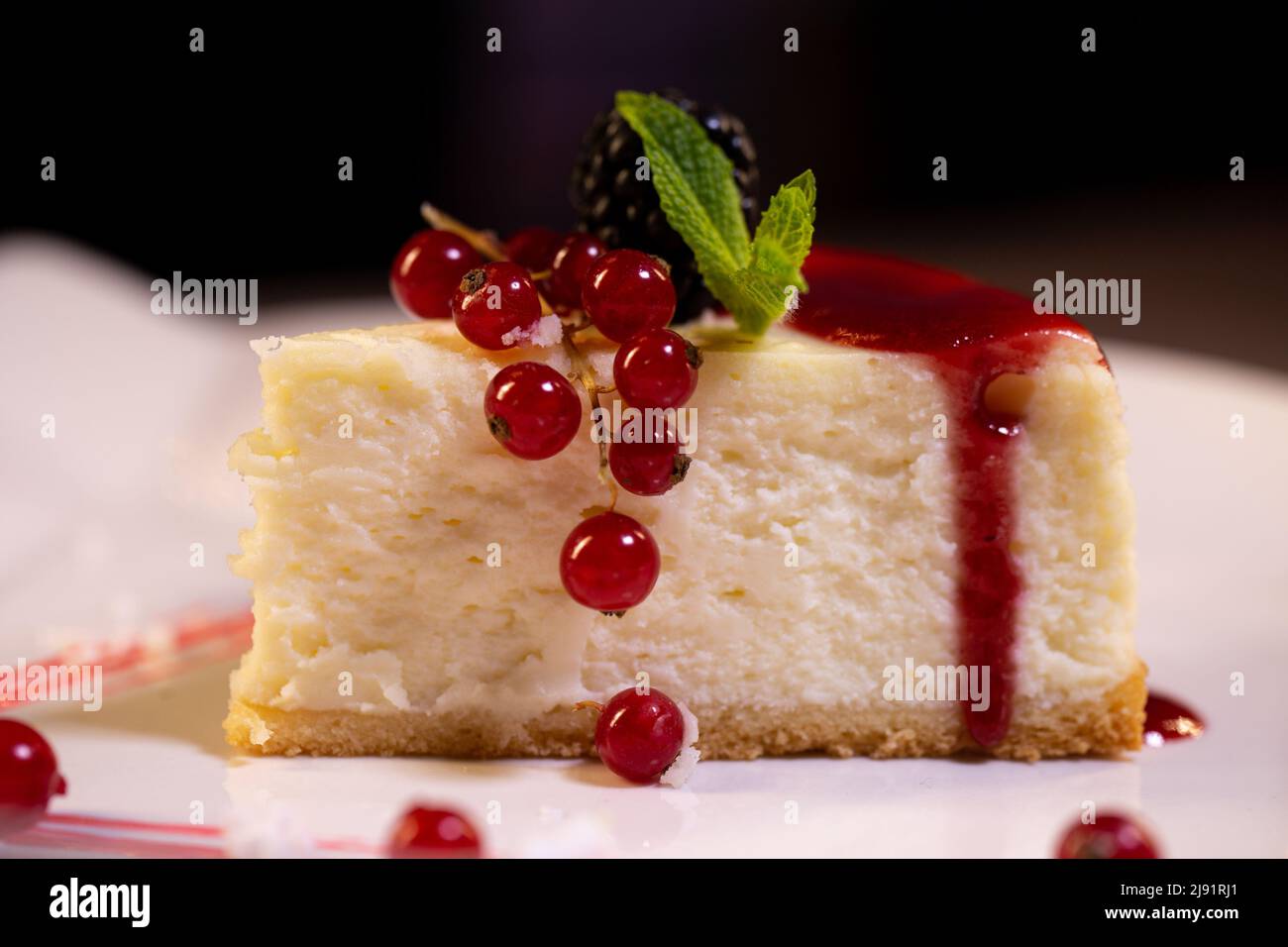 delicate cheese dessert closeup. serving dessert in a cafe Stock Photo
