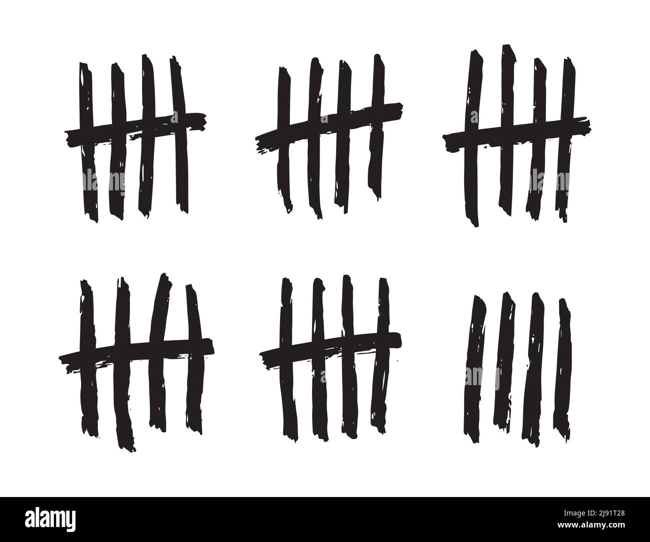 Tally marks count or prison wall lines counter. Sketch slash sticks. Prison jail scratch day number. Stock Vector