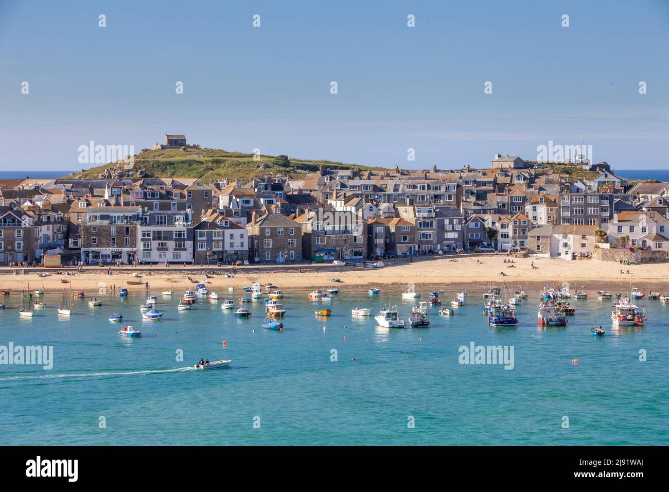 St Ives town beach and harbour in summer, Cornwall , England Stock Photo