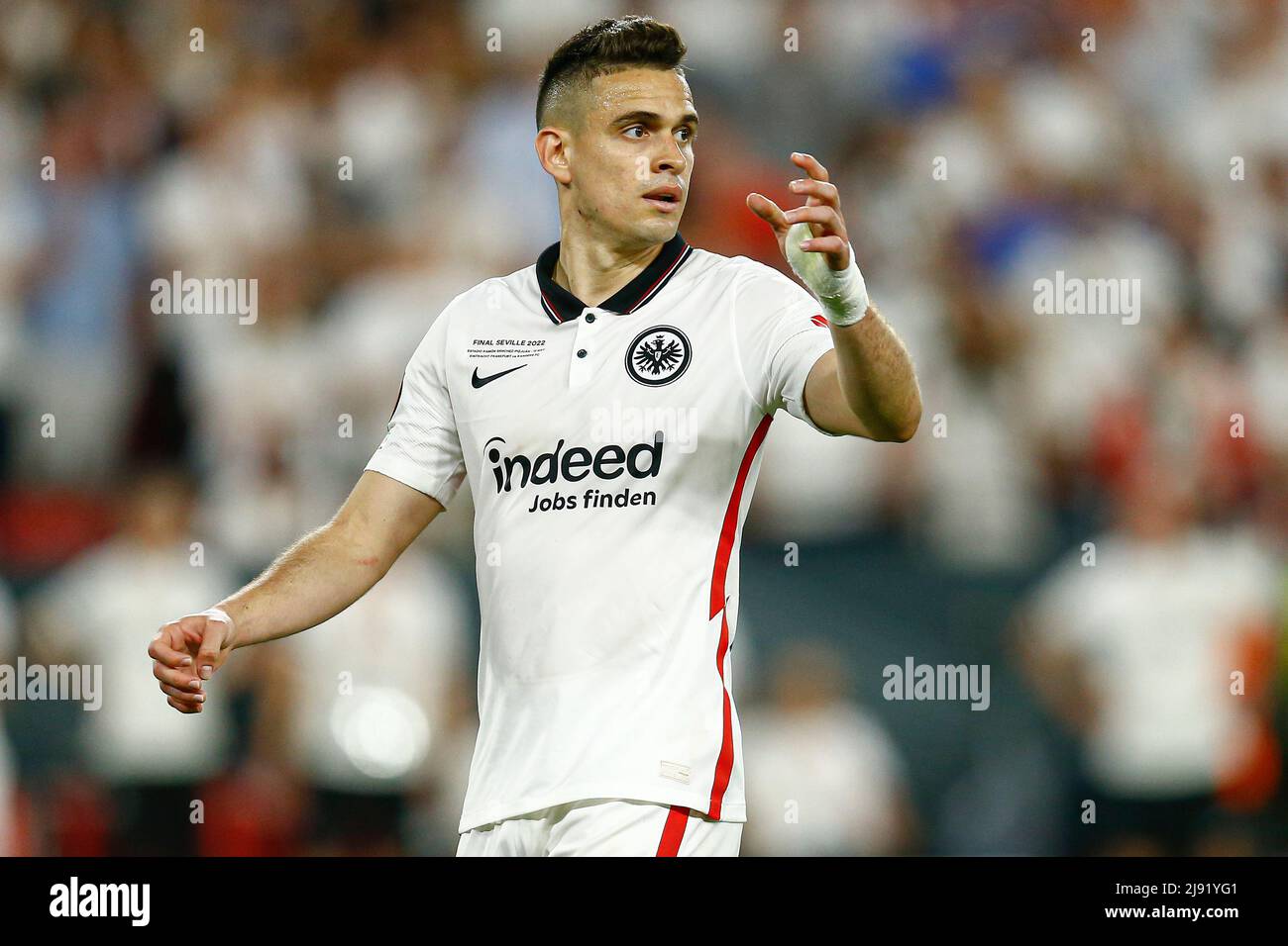 Sevilla, Spain, May 18, 2022, Rafael Borre of Eintracht  during the UEFA Europa League, final match between Eintracht Frakfurt and Rangers FC played at Sanchez Pizjuan Stadium on May 18, 2022 in Sevilla, Spain. (Photo by PRESSINPHOTO) Stock Photo