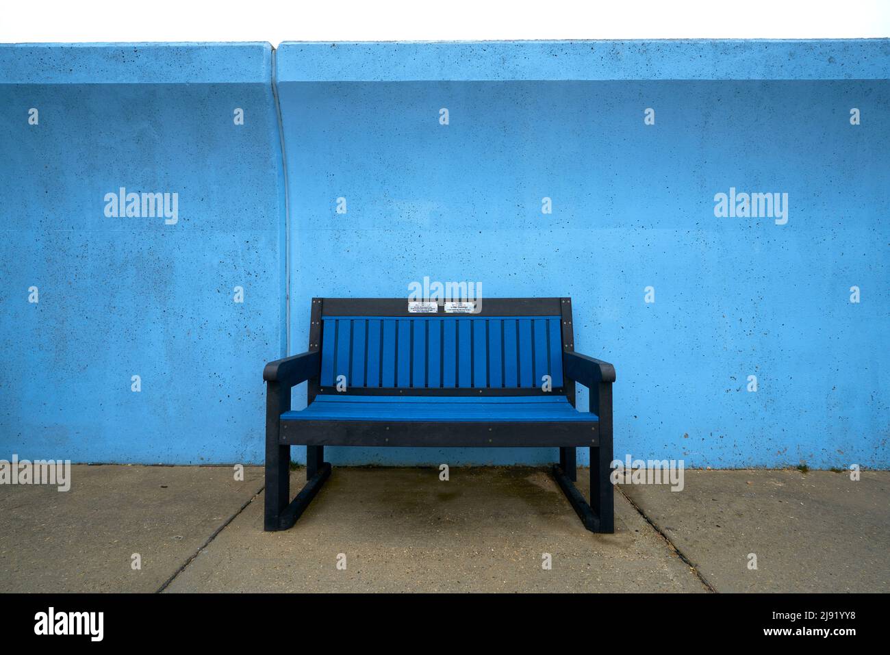 bench at seaside.  bench at Canvey Island., Seating bench public bench Stock Photo