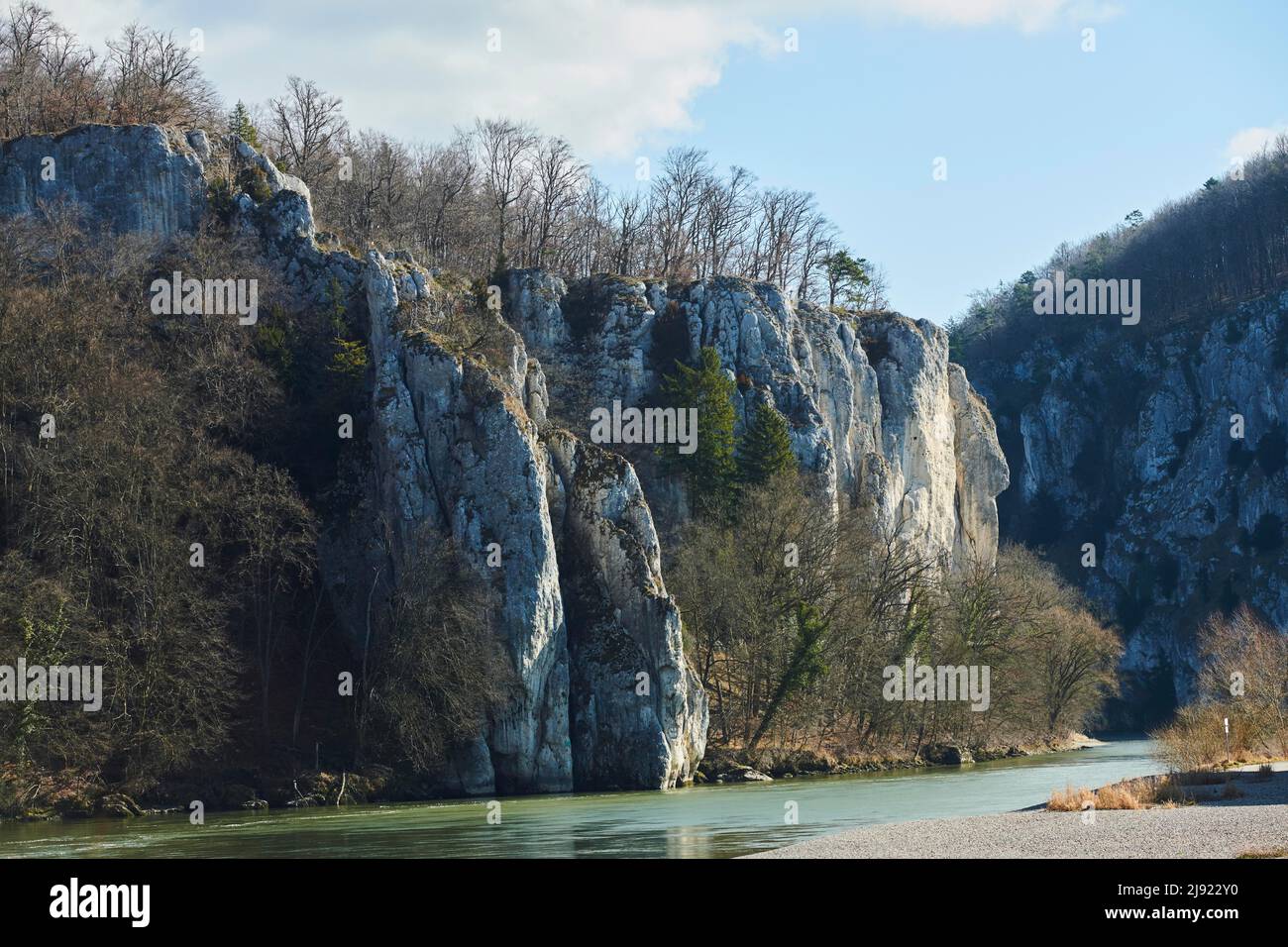 Danube Gorge near Weltenburg (Donaudurchbruch bei Weltenburg) in early spring, Weltenburg Narrows, Bavaria, Germany Stock Photo