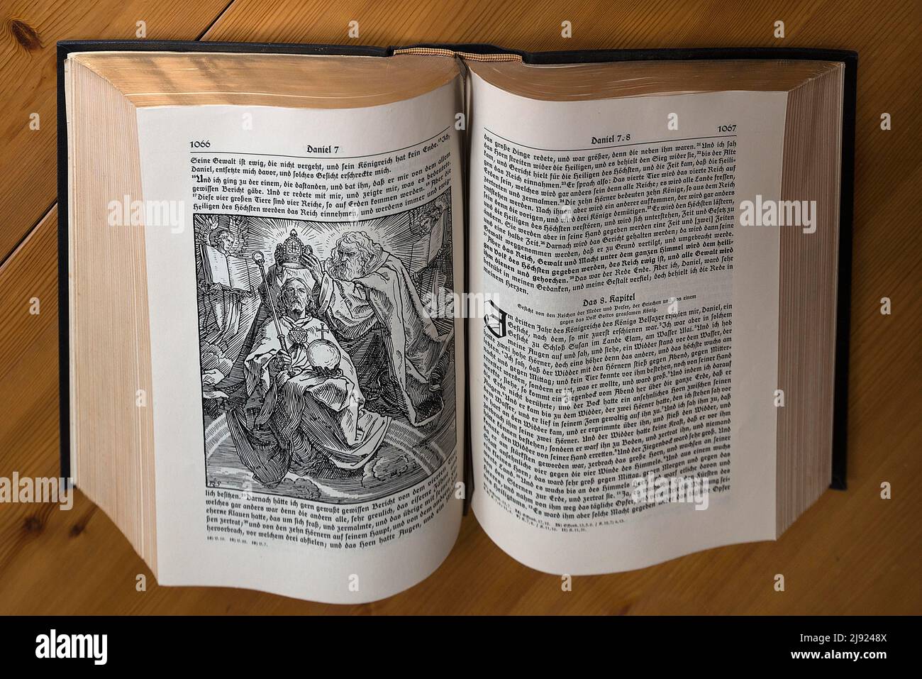 Opened old Bible with gilt edges, Bavaria, Germany Stock Photo