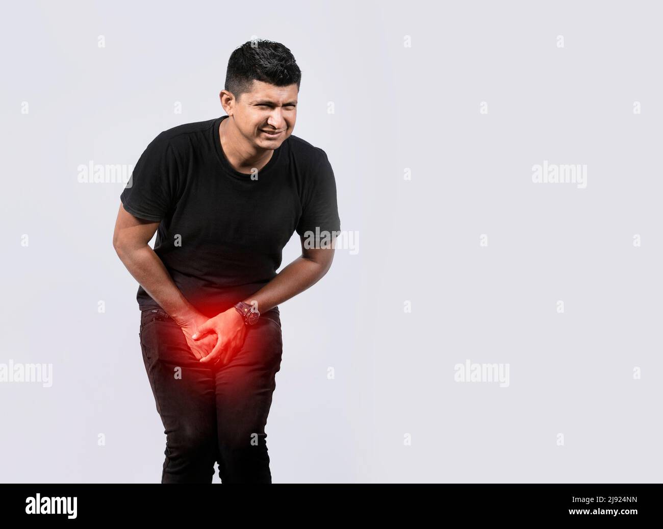 Urinary incontinence concept. Medical problem, People with crotch pain, man with diarrhea problem Stock Photo