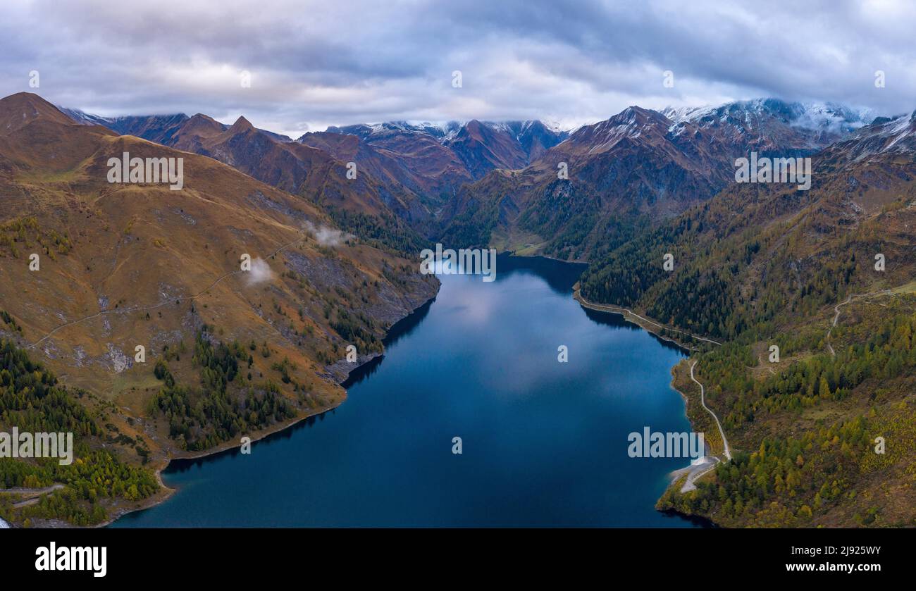 Aerial View Of The Lago Di Luzzone Reservoir In The Valle Di Blenio In 