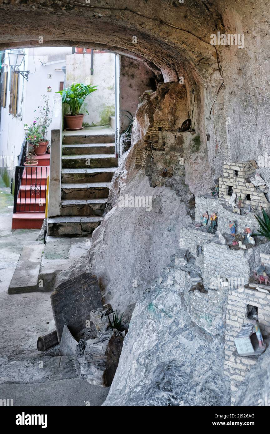 A beautiful nativity scene carved into the rock in the small village of ...