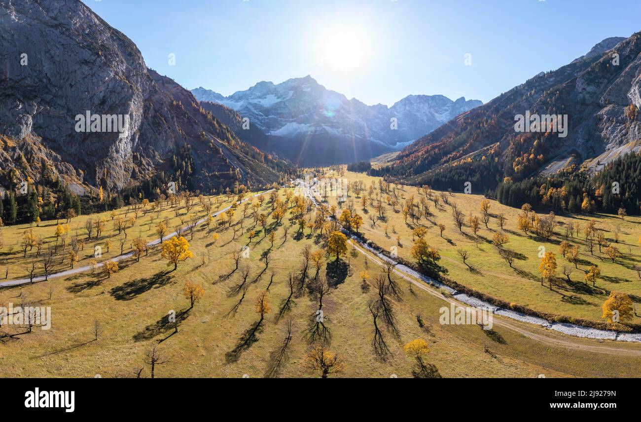 Karwendel Aerial View Grosser Ahornboden In Autumn Yellow Sycamore Karwendel Aerial View Grosser Ahornboden In Autumn Yellow Sycamore