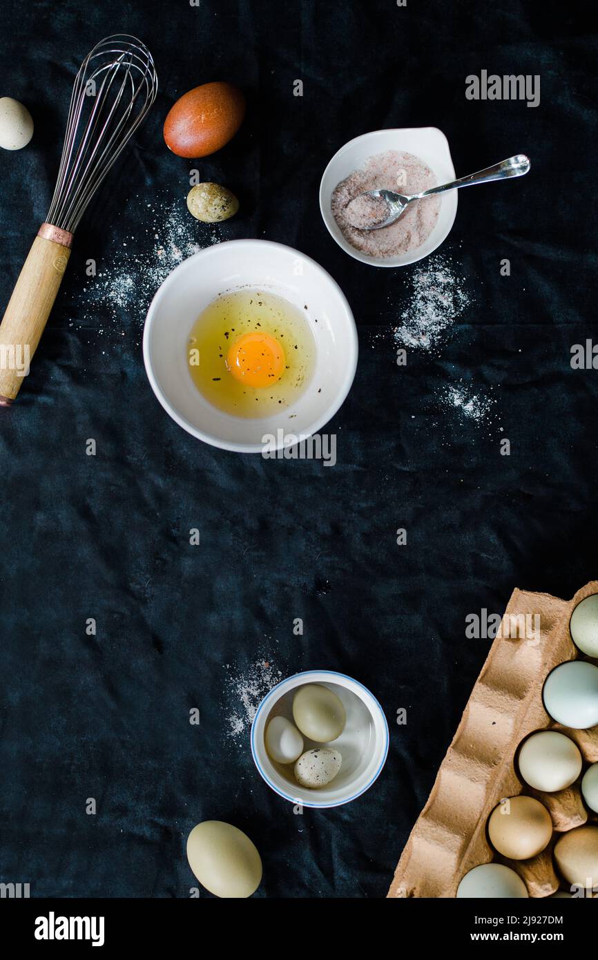 Pear tart on a gray marble background with cinnamon and almond Stock Photo