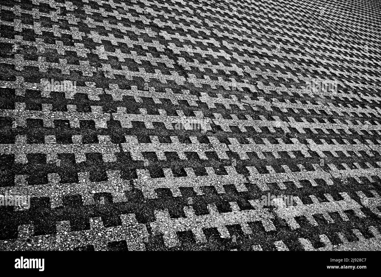 SW photo, structure with paving stones on a car park, Predni Vyton, South Bohemia, Bohemia, Czech Republic Stock Photo