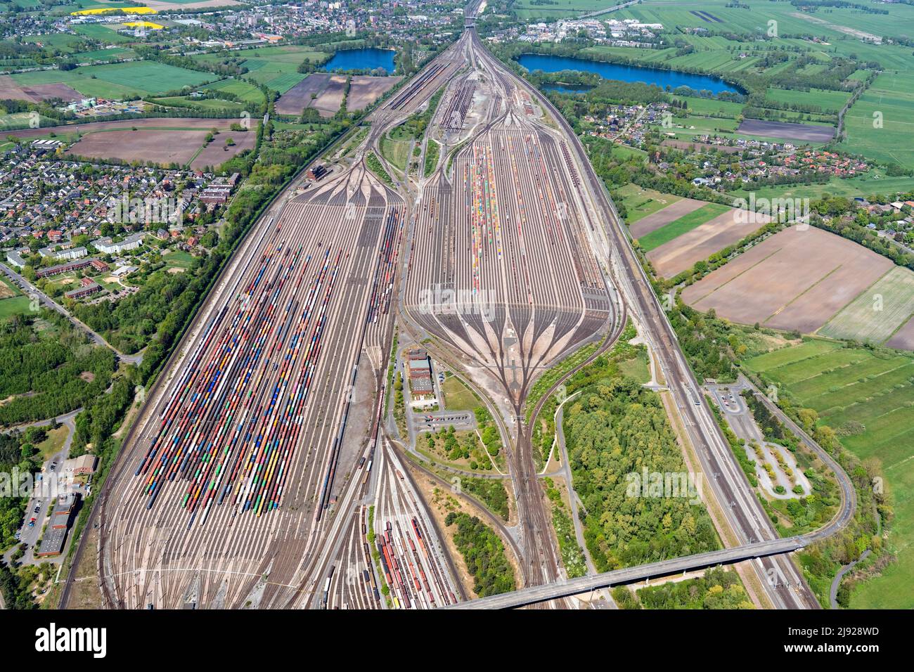 Aerial view of Maschen marshalling yard, freight traffic, railway, Seevetal, Lower Saxony, Germany Stock Photo