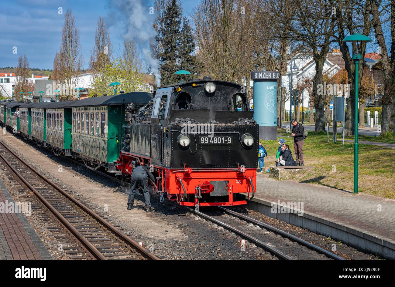 The historic railway Rasender Roland at Binz station on the holiday ...
