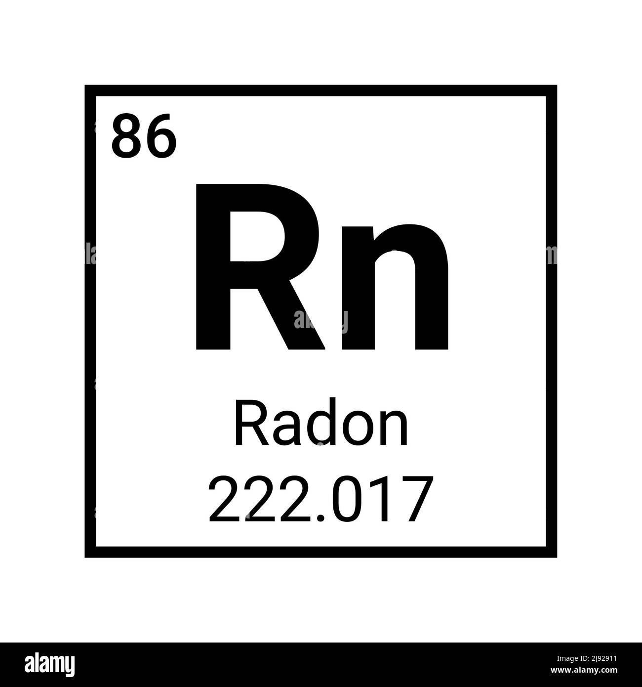 Radon element periodic table symbol. Gas radon chemistry element Stock