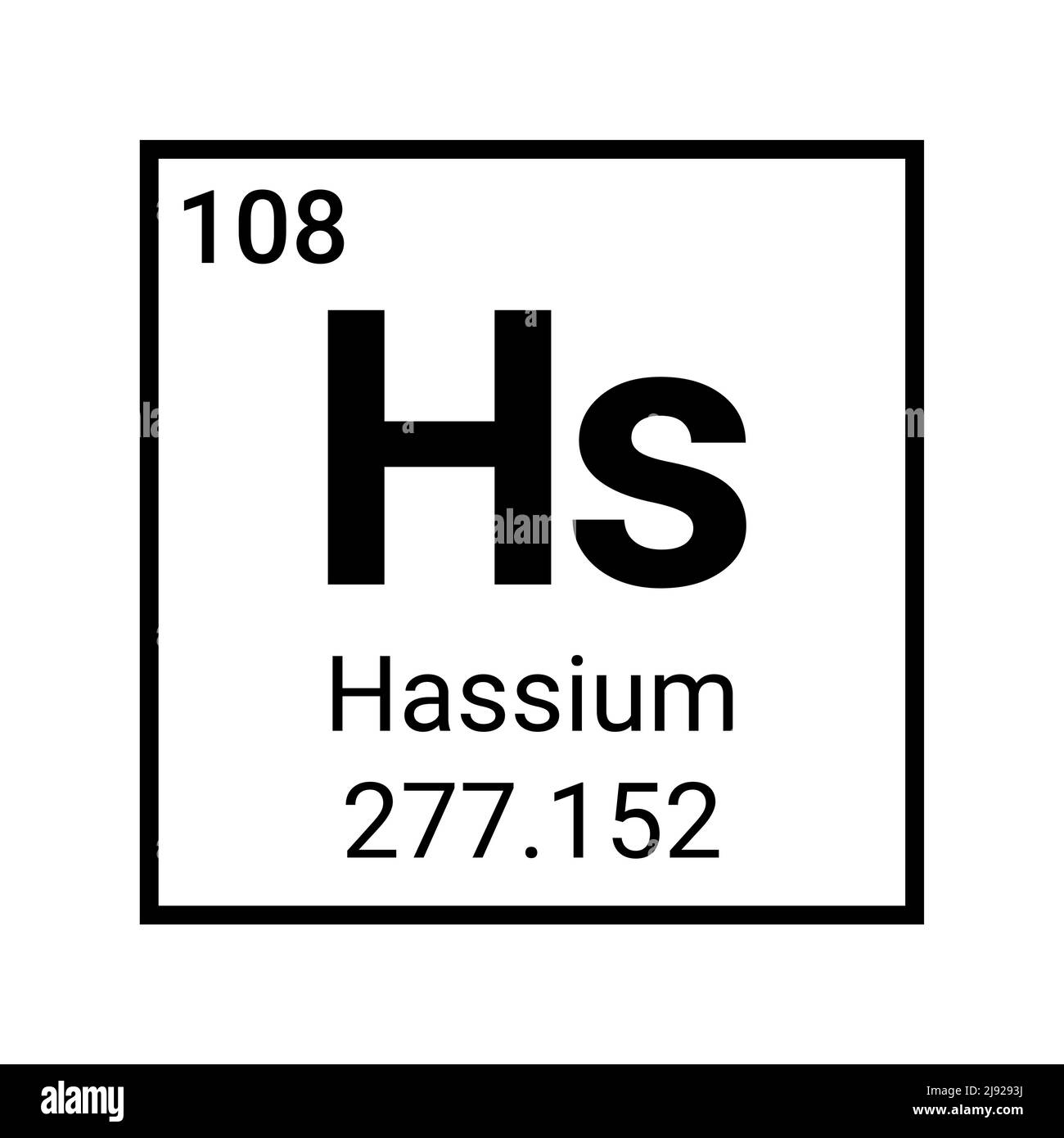 Hassium periodic table chemical element. Mendeleev table hassium atom sign Stock Vector