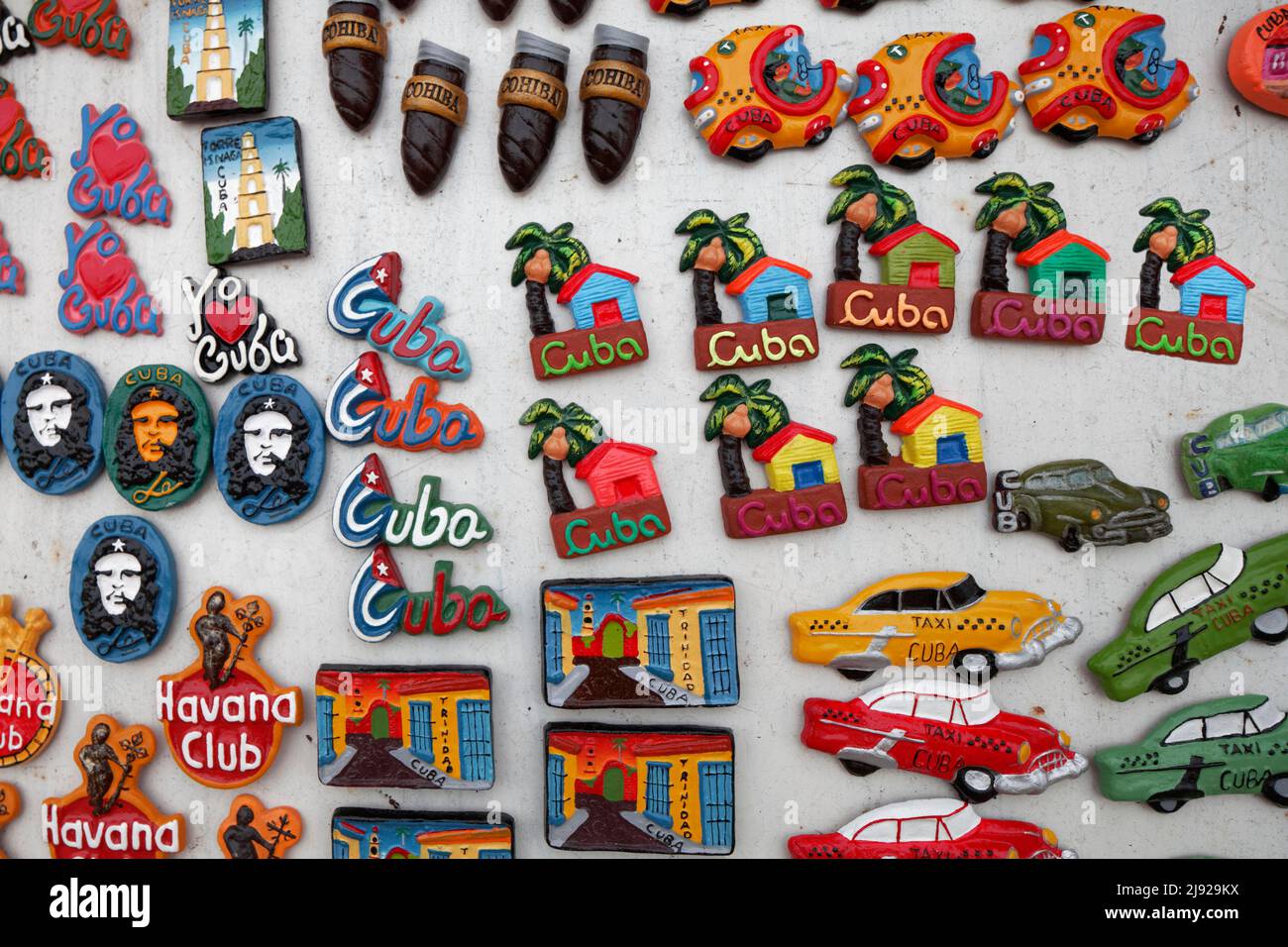 Souvenirs, magnetic stickers, magnetic, magnet, Che Guevara, vintage car, Havana Club, Valle de los Ingenios, also Valley de los Ingenios or Valley Stock Photo