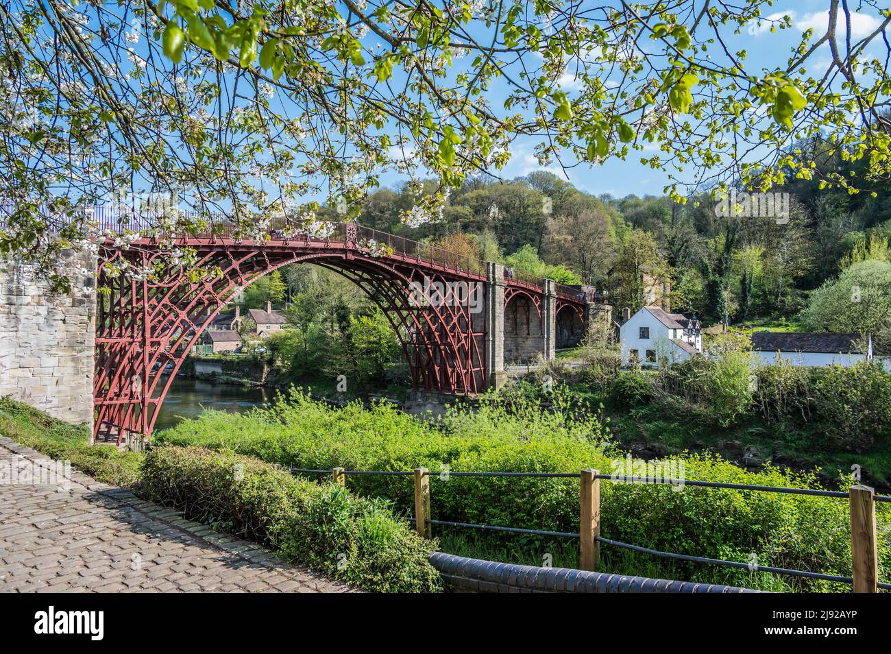 The image is of the famous ironbridge that spans the River Seven at Ironbridge. Manufactured piece by piece at Coalbrookdale Ironworks in 1779 Stock Photo