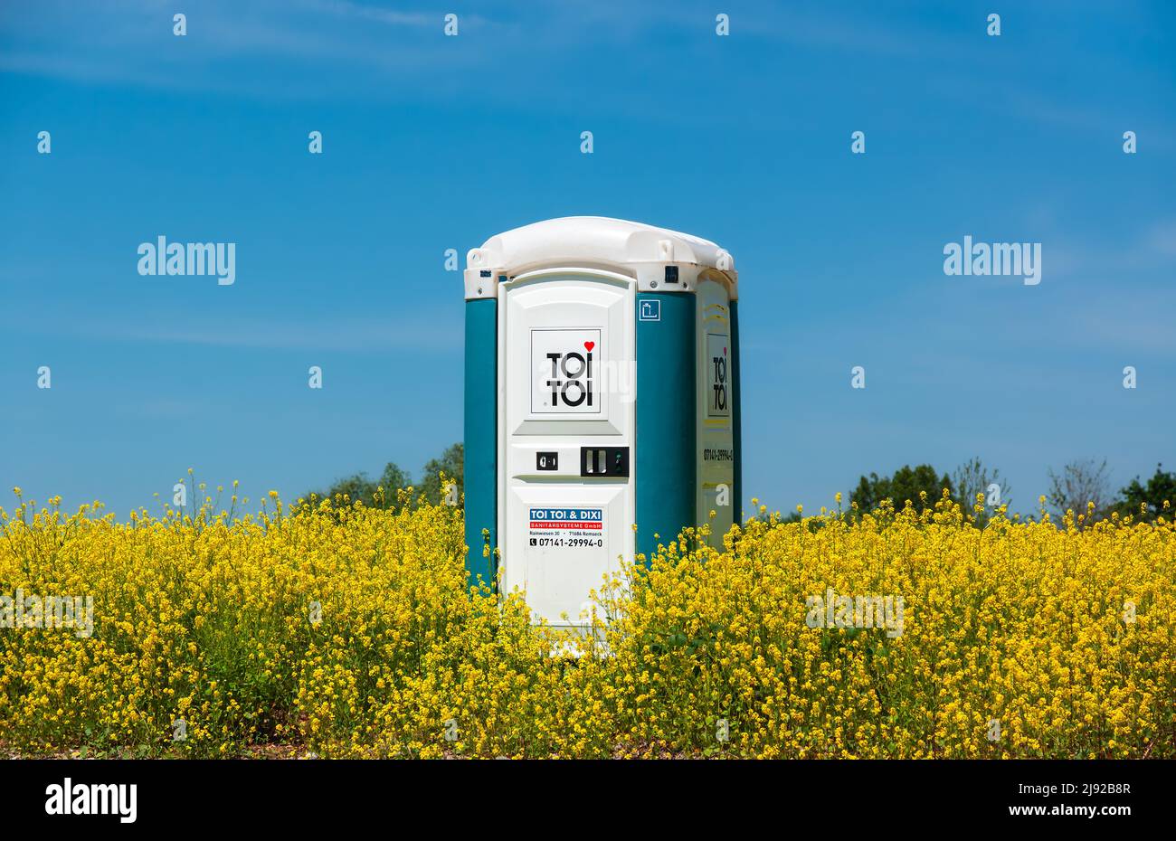 Konstanz, Germany - May 15, 2022: TOI TOI provides toilet infrastructure with mobile toilets for celebrations, concerts, sporting events and construct Stock Photo