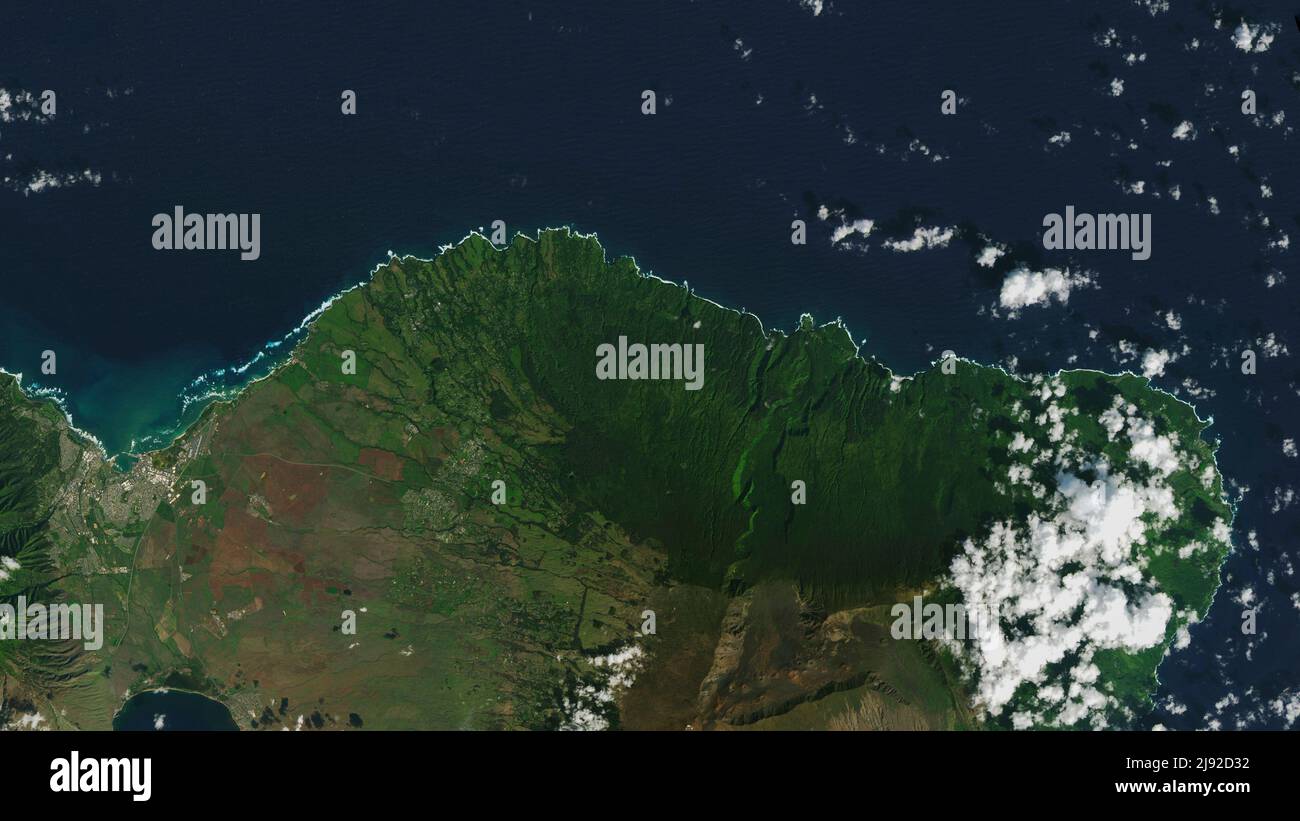Aerial of the Road To Hana a popular trip along the northern coast of east Maui from Kahului to Hana Hawaii Stock Photo