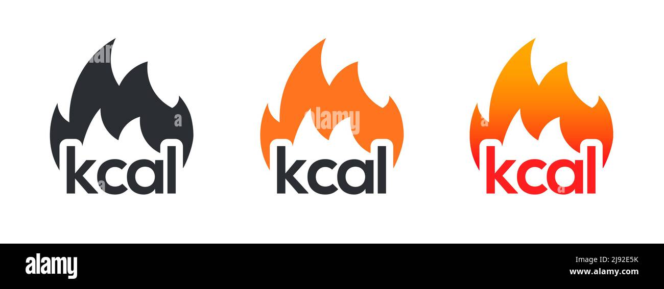 Energy fat burn kcal fire icon. Kilocalorie hot logo vector weight