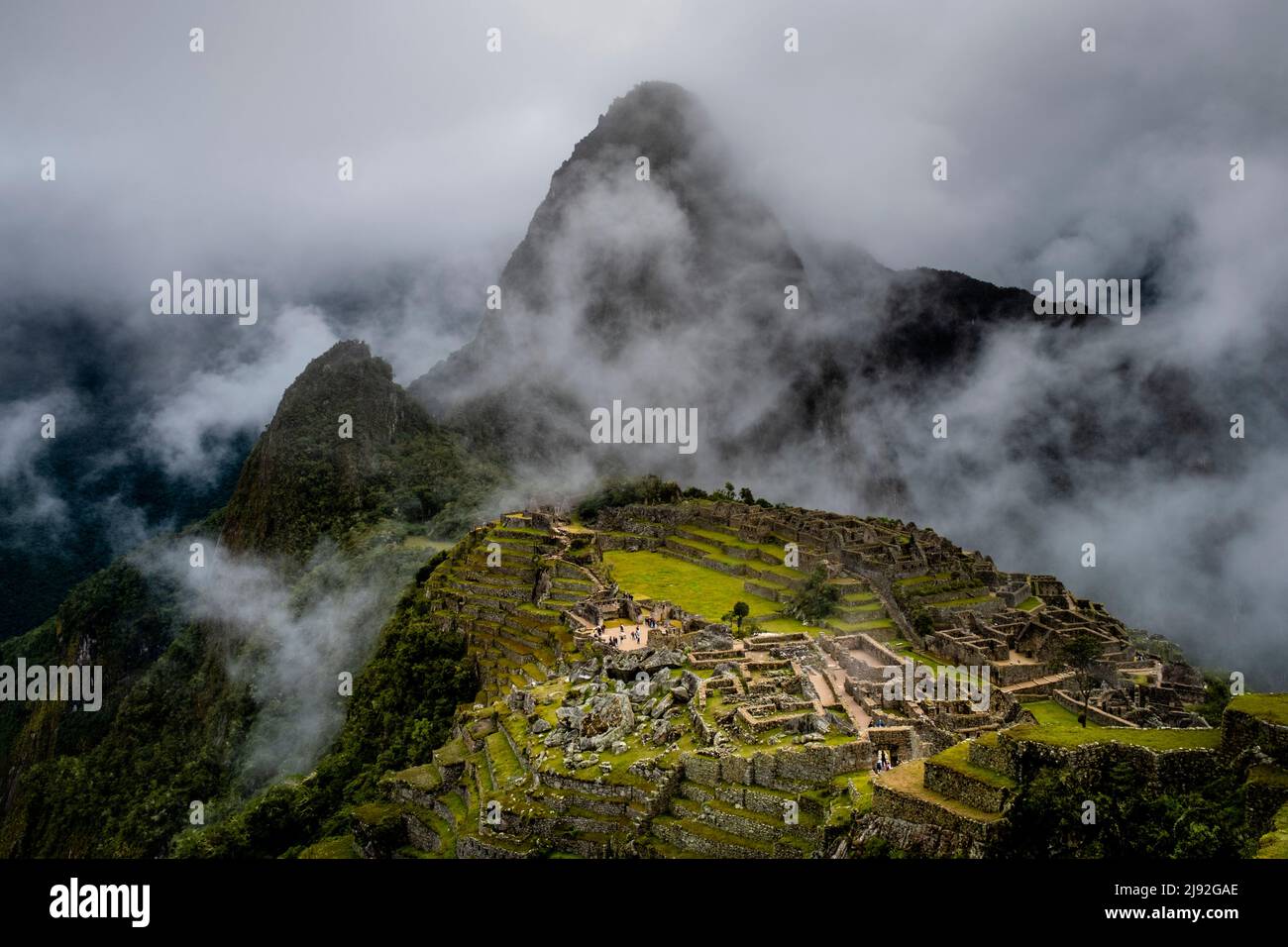 The Classic View Of Machu Picchu, Urubamba Province, Peru. Stock Photo