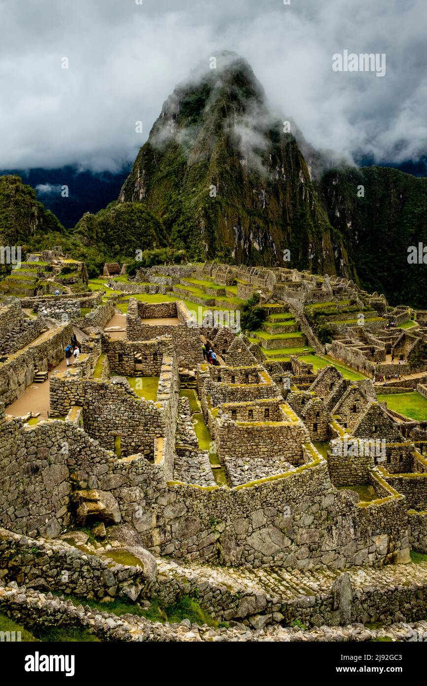 The Classic View Of Machu Picchu, Urubamba Province, Peru. Stock Photo