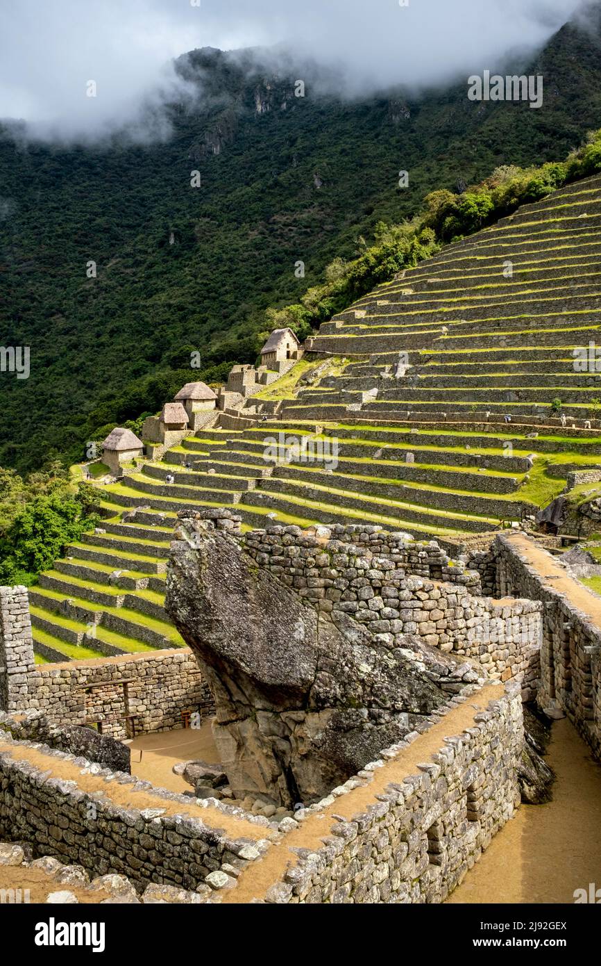 Dry-Stone Walls and Ancient Farming Terraces At Machu Picchu, Urubamba Province, Peru. Stock Photo